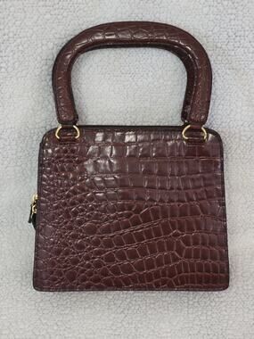 Tianni Brown Croc Embossed Faux Leather 3 Section Double Handle Handbag Purse